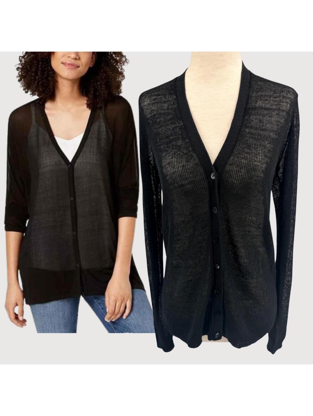 Eileen Fisher Sheer Knit Button Cardigan XXS